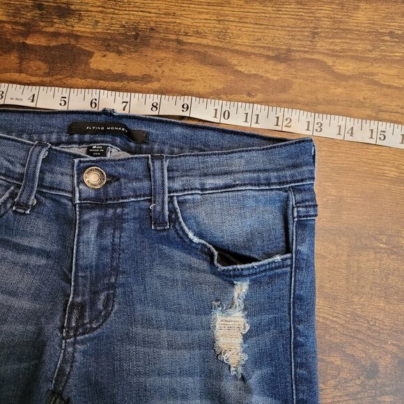 Flying Monkey Jeans Womens 26 Skinny Low Rise Ripped Zip Ankle Medium Dark Wash - Picture 7 of 12
